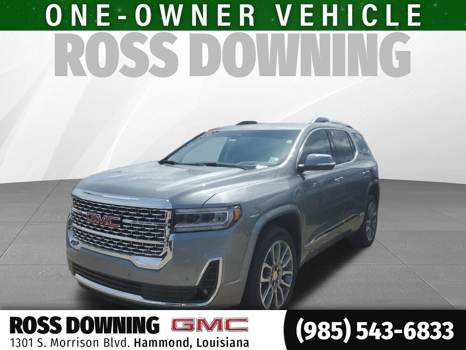 2023 GMC Acadia Denali in Sterling Metallic — front three-quarter view