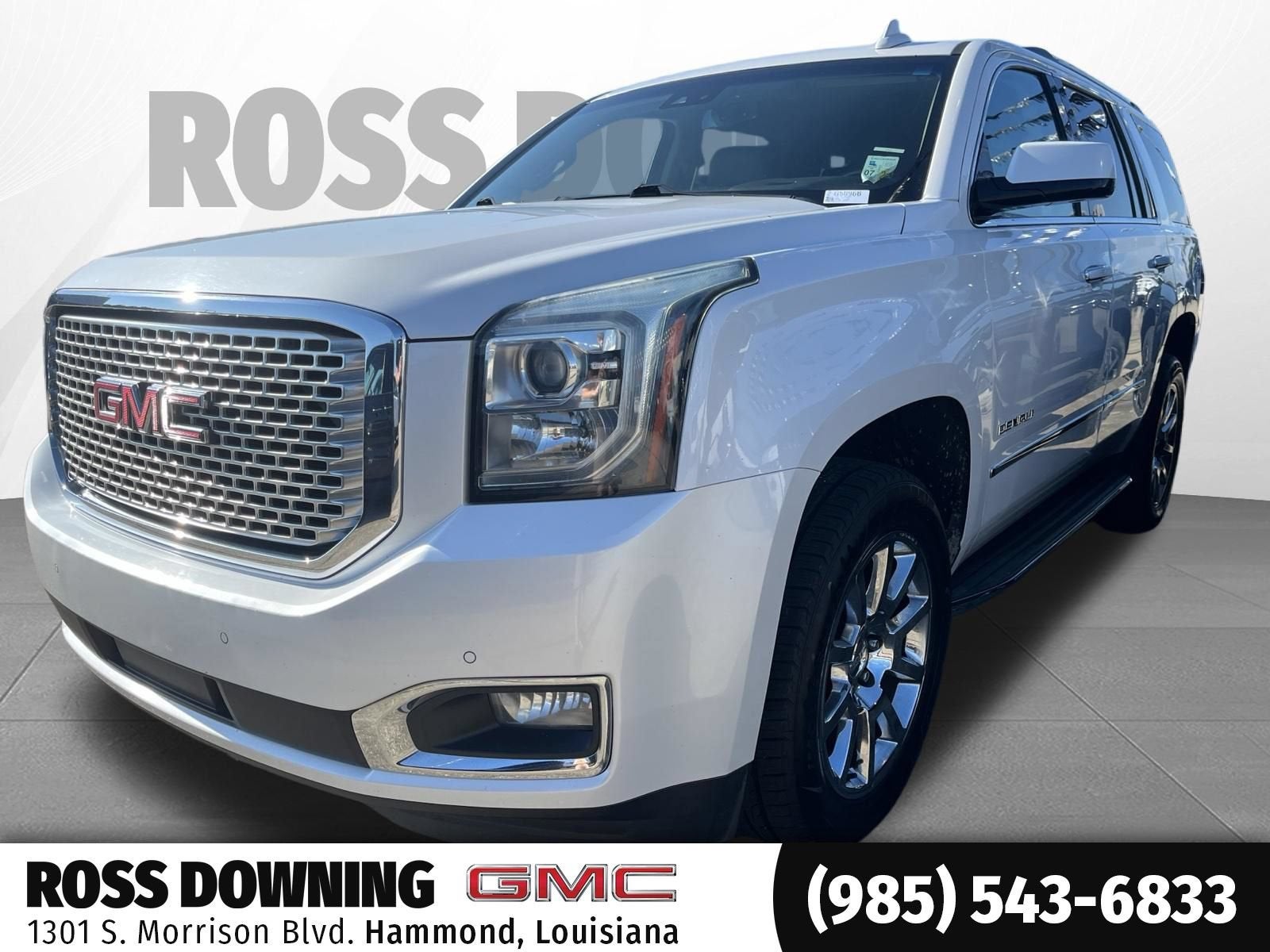 2016 GMC Yukon Denali in White Frost Tricoat — front three-quarter view