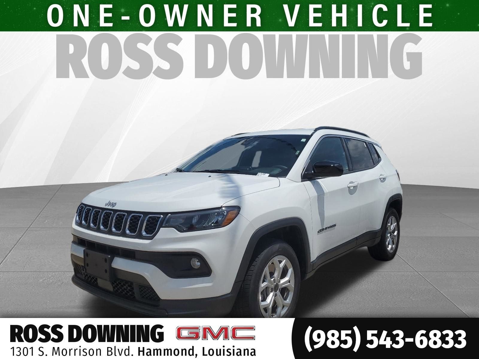 2025 Jeep Compass Latitude 4x4 in White — front three-quarter view